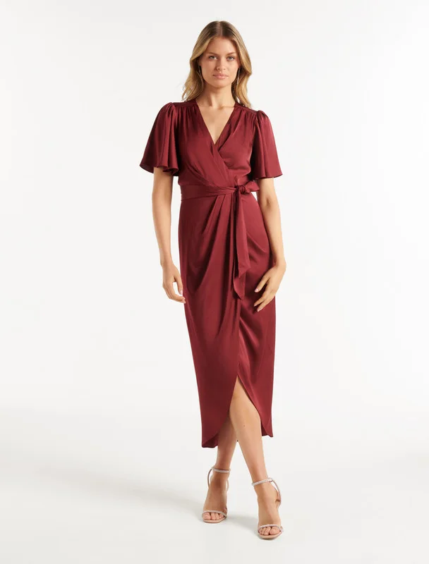 CAROLINA Satin Midi Wrap Dress